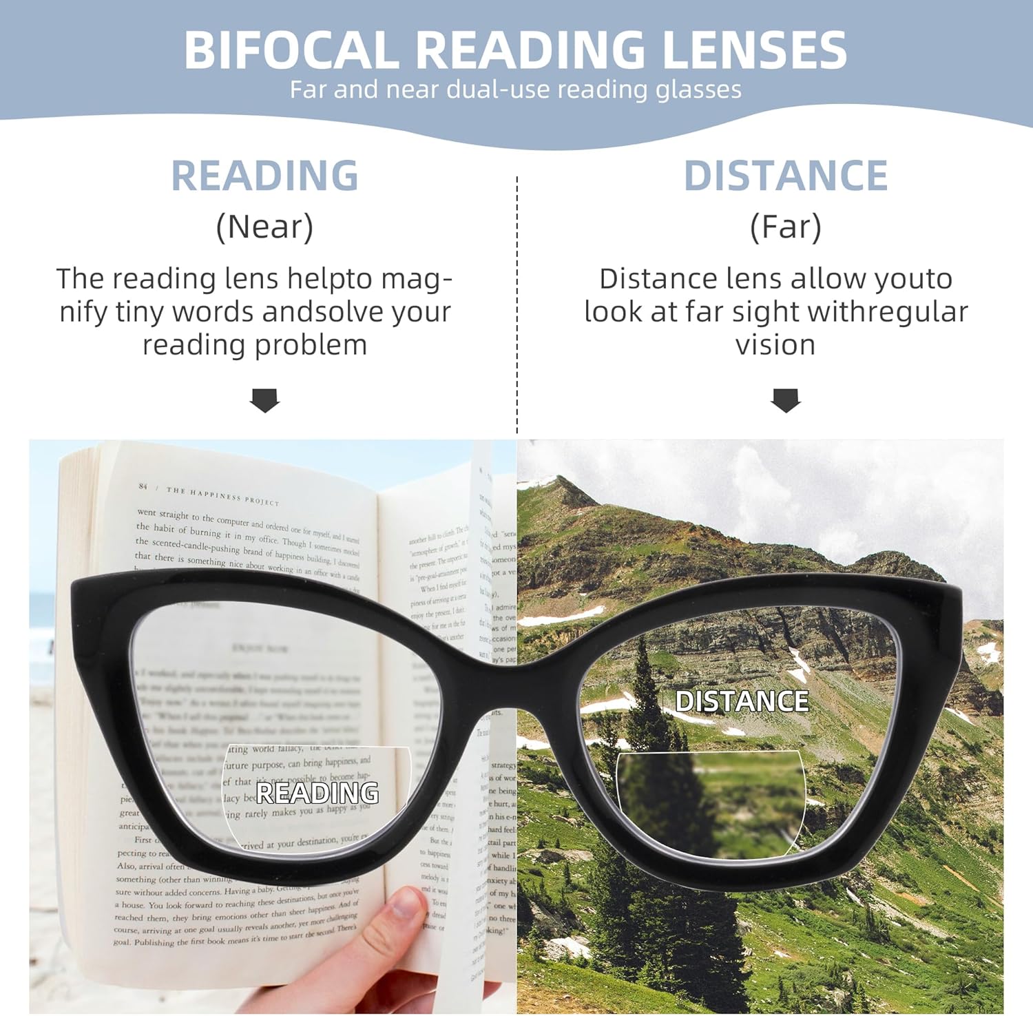 3 Pack Cat Eye Bifocal Reading Glasses for Women Stylish Blue Light Blocking Readers Dual Focal Clear Top Eyewear