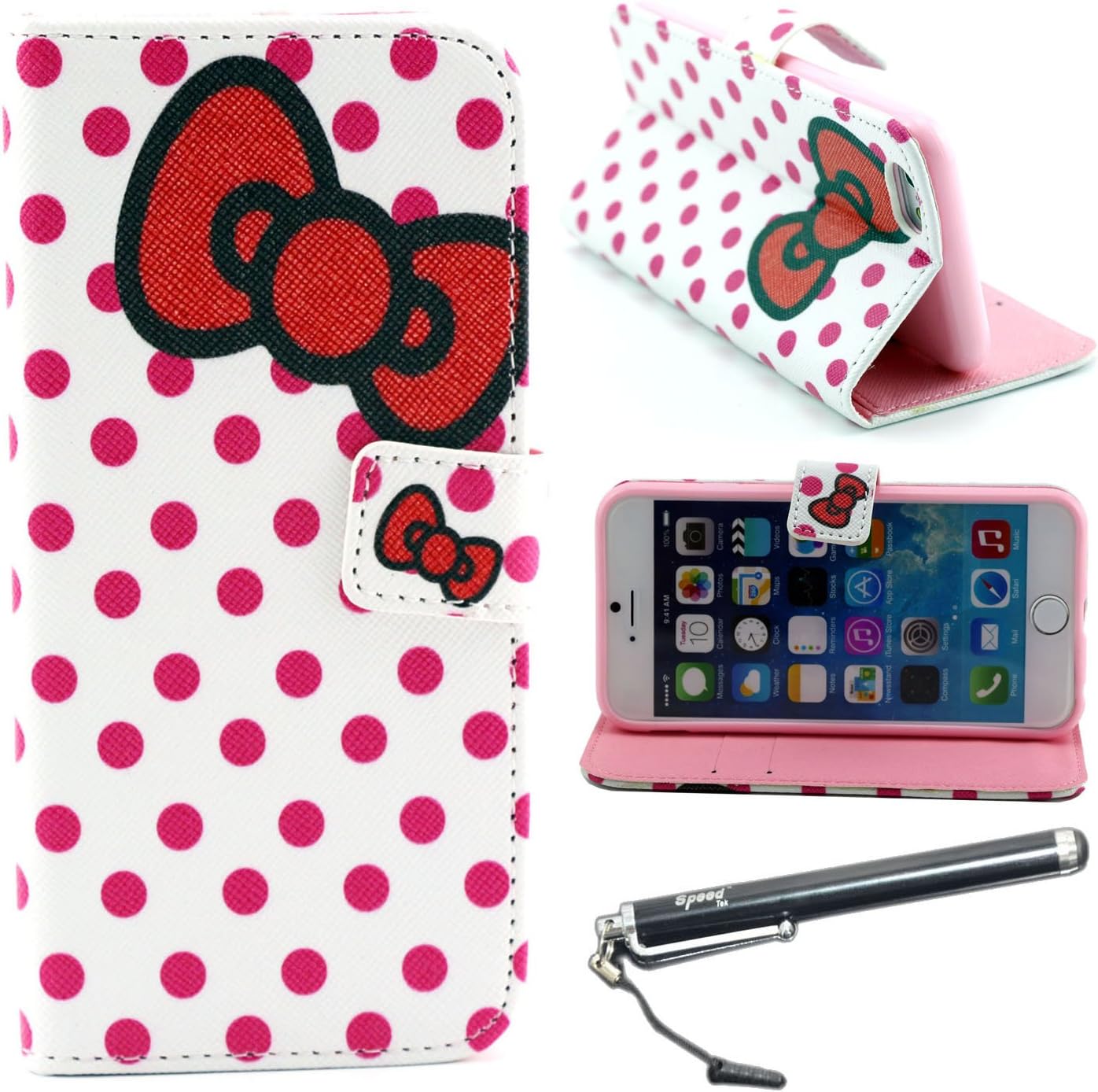 iPhone 6 Plus 5.5" Case, Speedtek Bowknot Pattern Premium PU Leather Wallet Flip Protective Skin Case with Magnetic Closure for Apple iPhone 6 Plus/6s Plus 5.5" (with Credit Card/ID Card Slot)