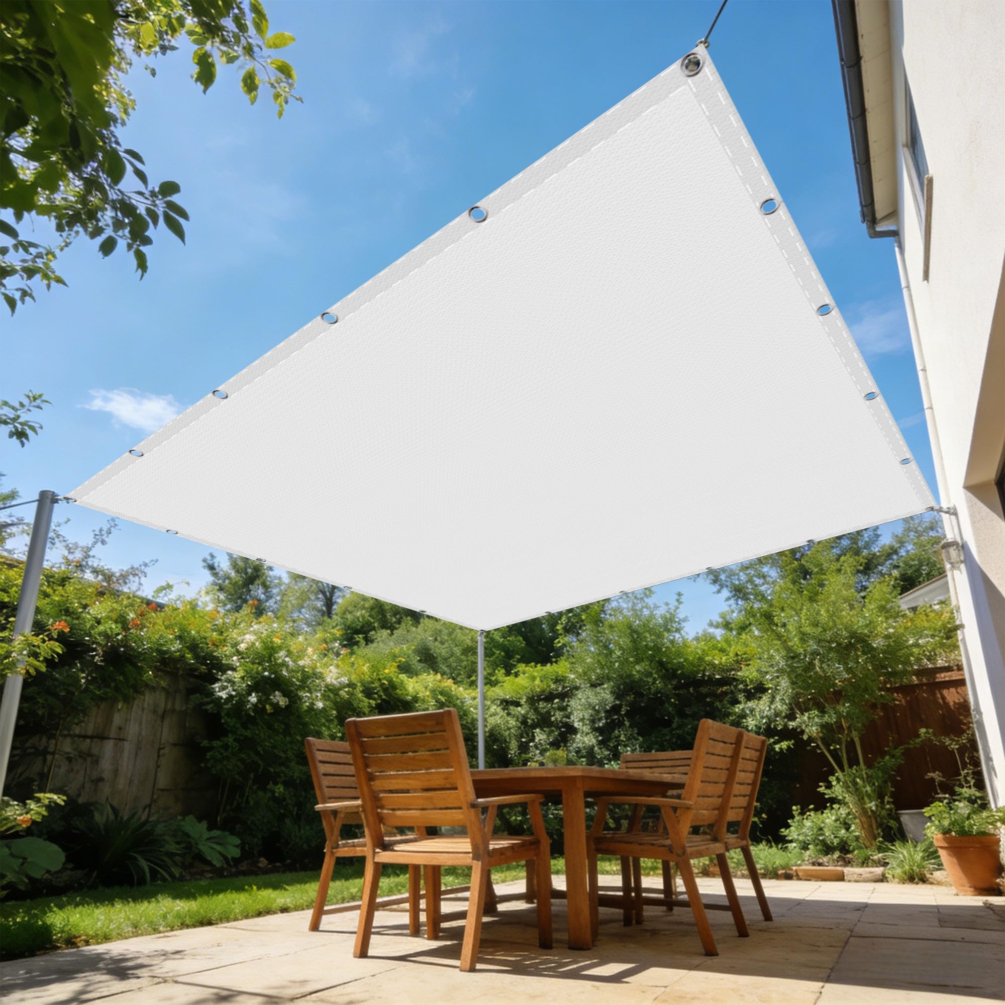 Voile d'ombrage carré 6.5 x 7 m blanc imperméable pour extérieur