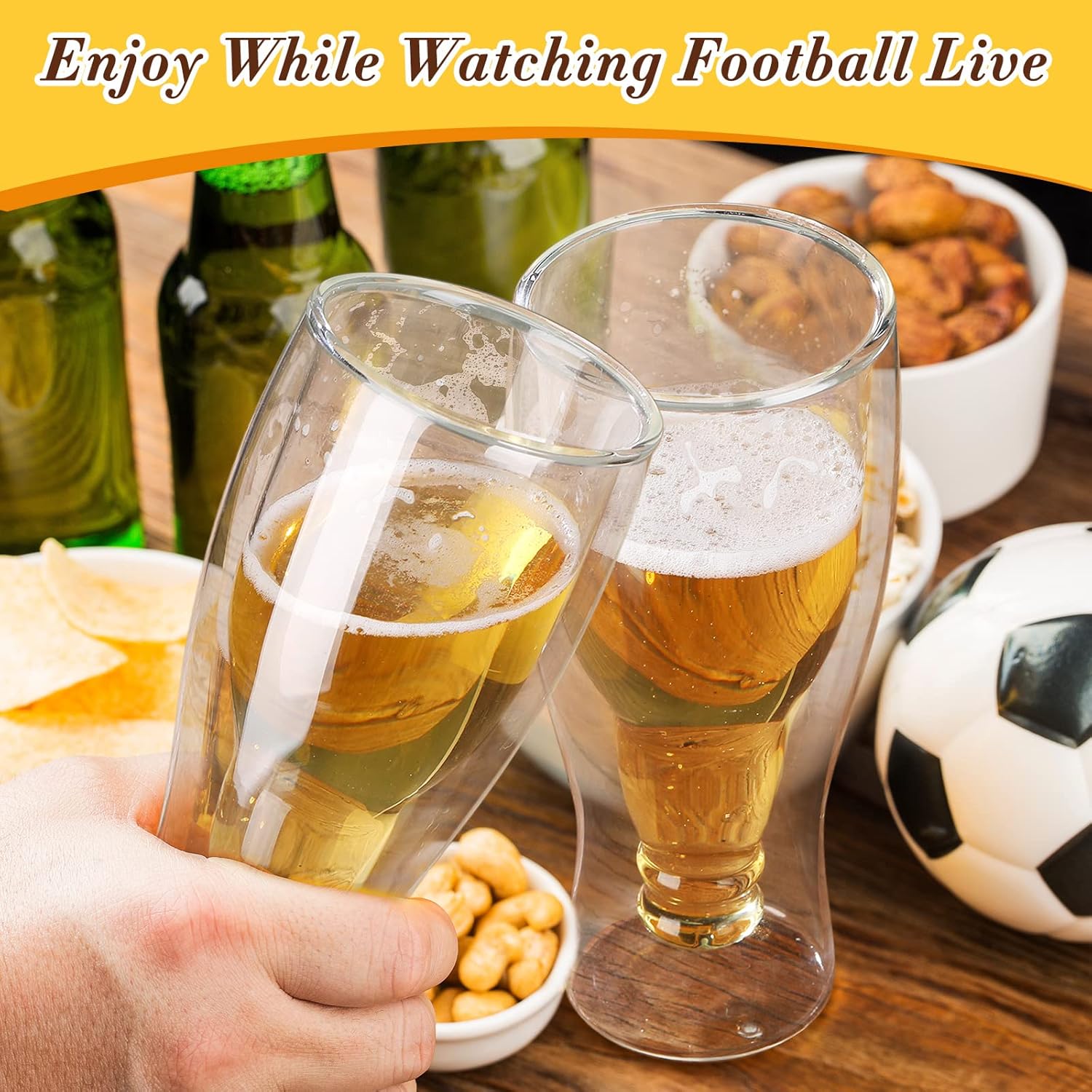 Meanplan 6 Pcs 15.5 oz Double Wall Insulated Beer Glass Clear Pub Mug Birthday Gifts for Him Men Dad Guys Insulated Borosilicate Freezable Upside Down Design Beer Glasses Cup for Drinking Lovers Bar