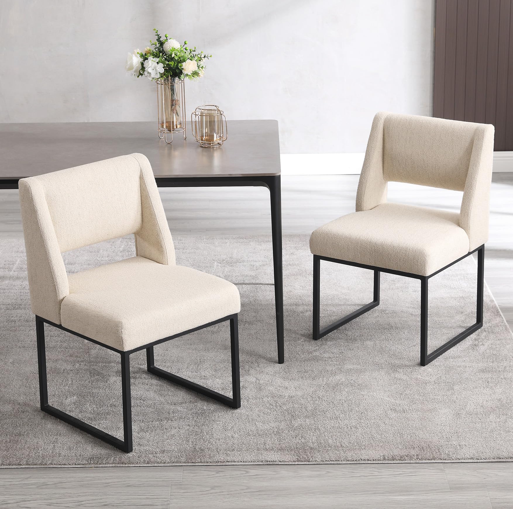 Scingu Upholstered Dining Chairs Set of 2, Modern Dining Room Chairs with Thick Wide Cushion, Open Back and Metal Legs for Kitchen, Living Room and