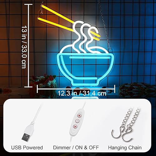 Miniatura 2 de Letreros de neón de fideos para decoración de pared, luces de neón de ramen para dormitorio, letreros de negocios de neón adecuados para hombre,