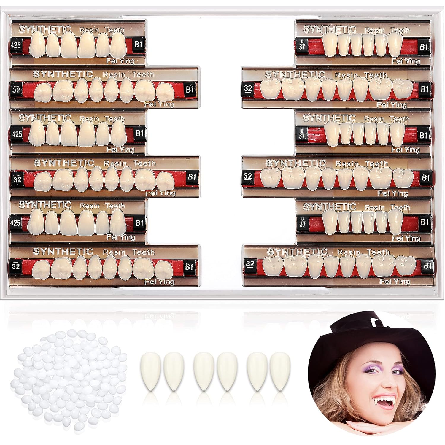 84 Pieces Halloween Teeth Dental Acrylic Resin Denture Teeth Kit