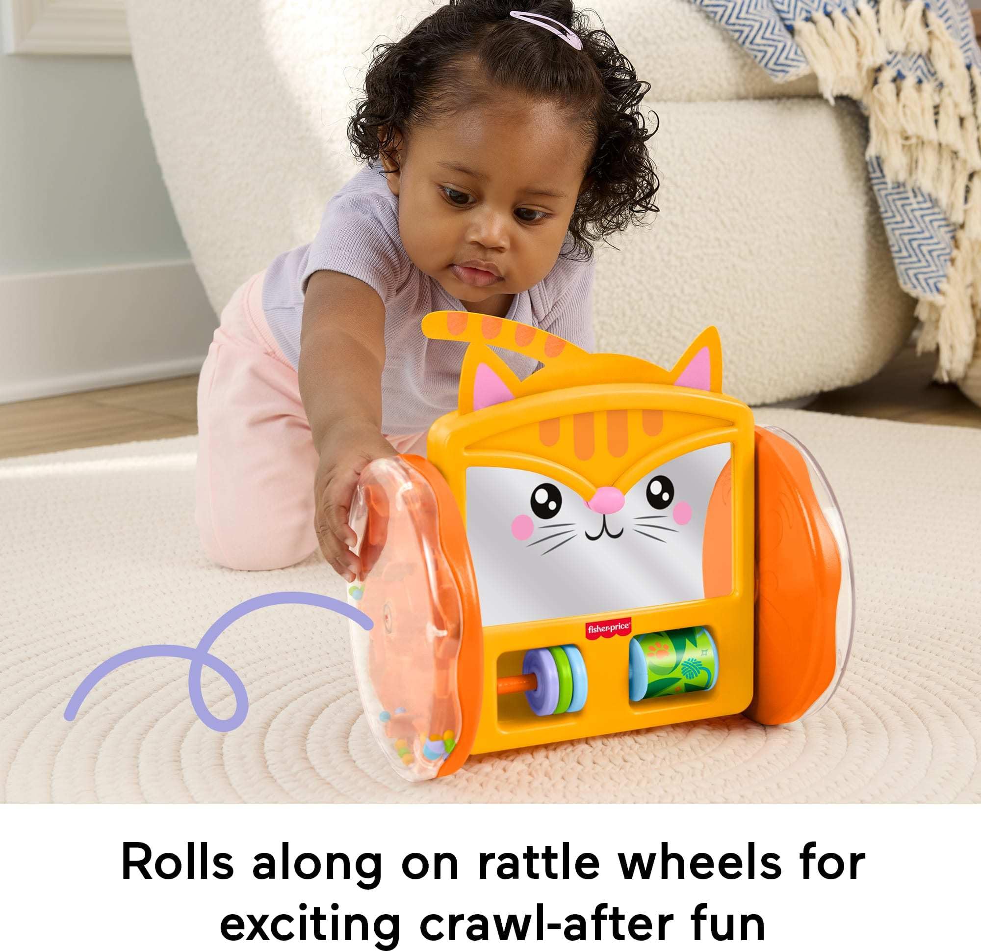 Fisher-Price Baby Toy FP Pets Crawl-After Kitty Lustro dla niemowląt, czas brzucha i aktywność obserwacyjna dla dzieci od 3 miesiąca życia