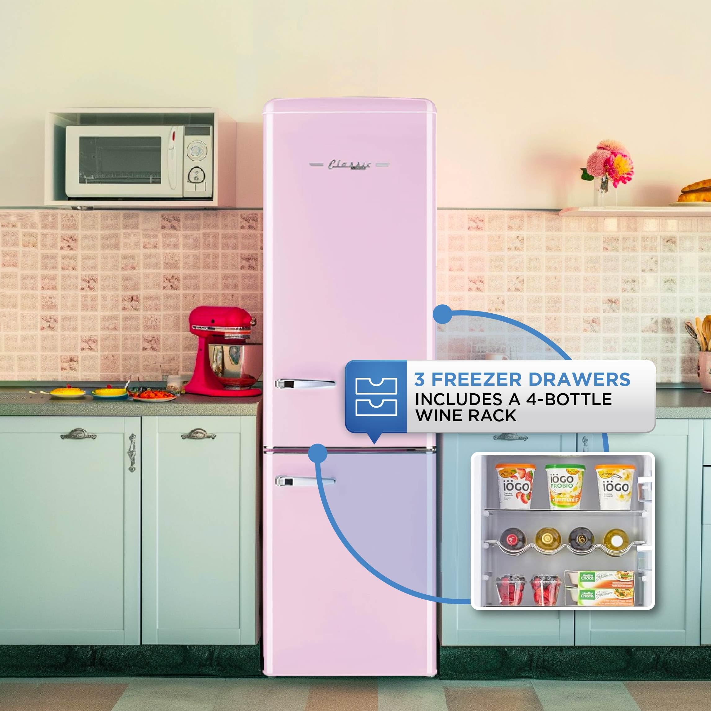 Unique Appliances Classic Retro Refrigerator, 9 Cu./Ft. Electric Bottom-Mount Fridge, Metal, Sliding Non-Reversible Doors, Ideal For Fresh And Frozen Foods, Bubblegum Pink on Fridge.com - View 5