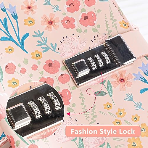 Miniatura 3 de Diario con cerradura, diario floral para mujeres y niñas, diario de piel sintética recargable con cerradura y llave, diario personal secreto, lindo