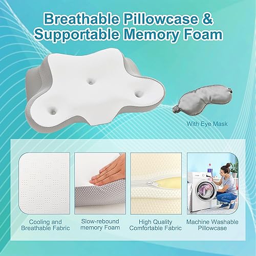 Miniatura 7 de XWZO Almohada cervical ergonómica para dormir, almohadas de apoyo cervical de espuma viscoelástica para aliviar el dolor, almohadas ortopédicas de