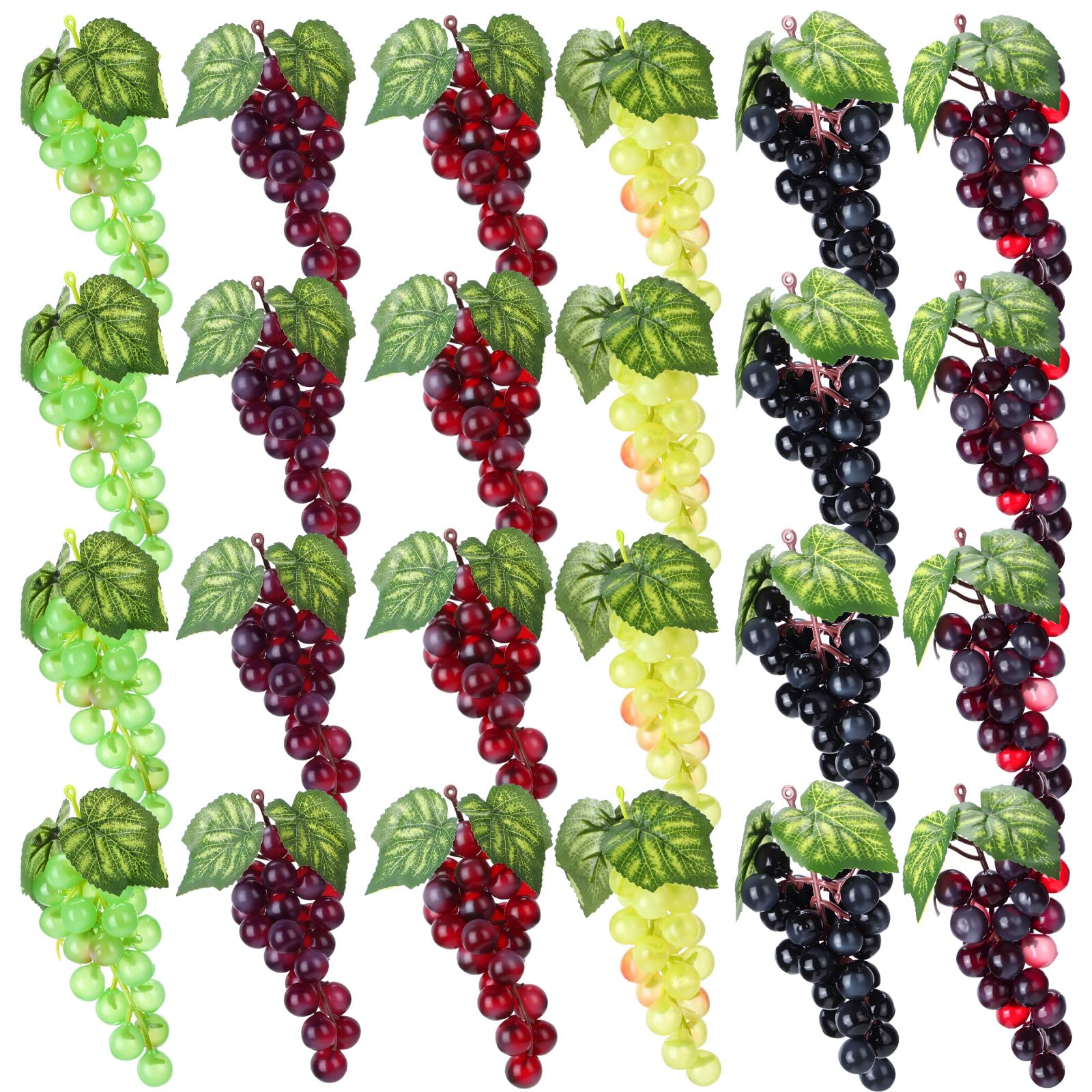Photo 1 of Wavyknot 24 Pcs Artificial Grape Rubber Fake Grapes Bunches with Vines Leaves Faux Lifelike Fruits Ornament for Wedding Outdoor Decoration Garden Home, 6 Colors