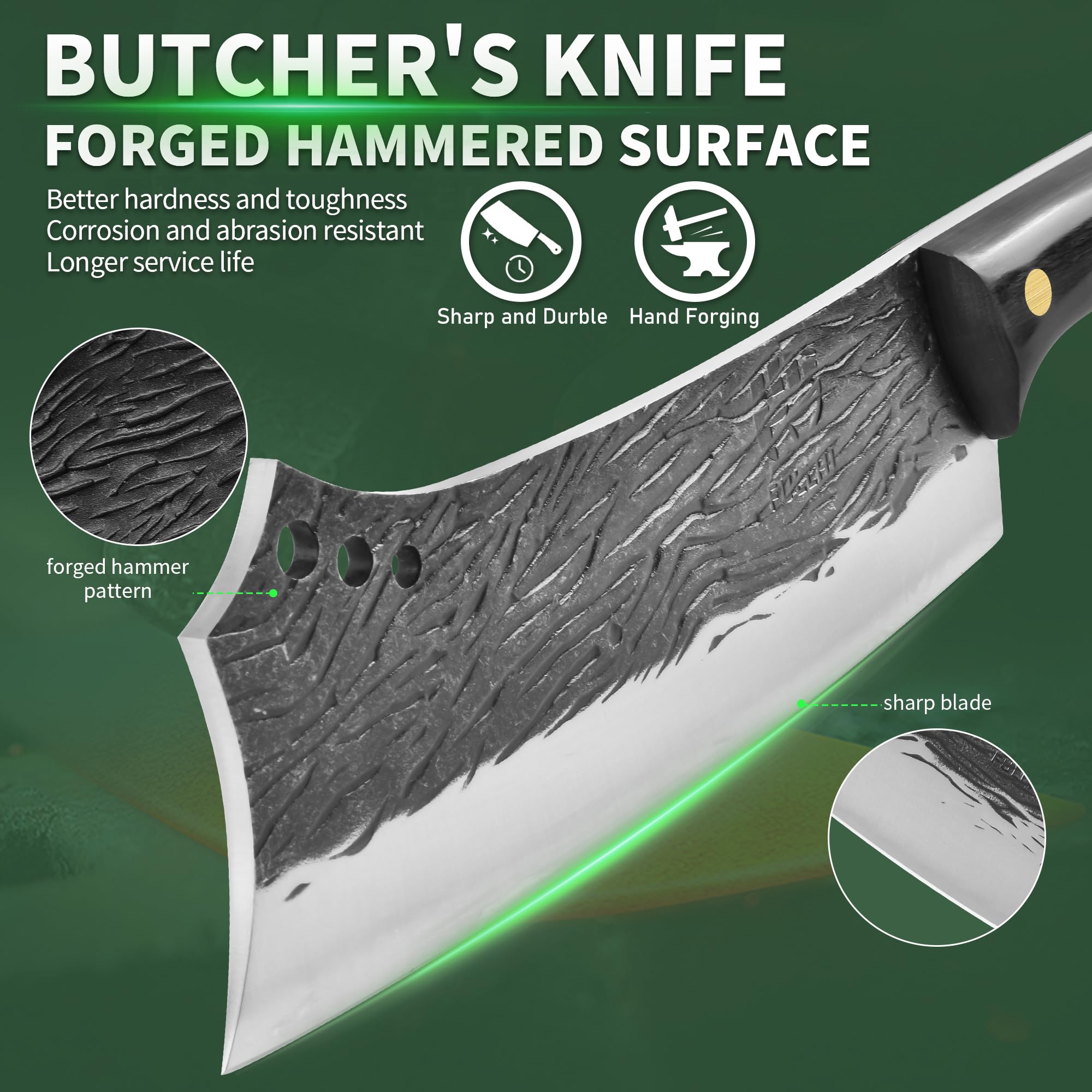 Couteau de boucher forgé à la main 21cm acier à haute teneur en carbone avec gaine