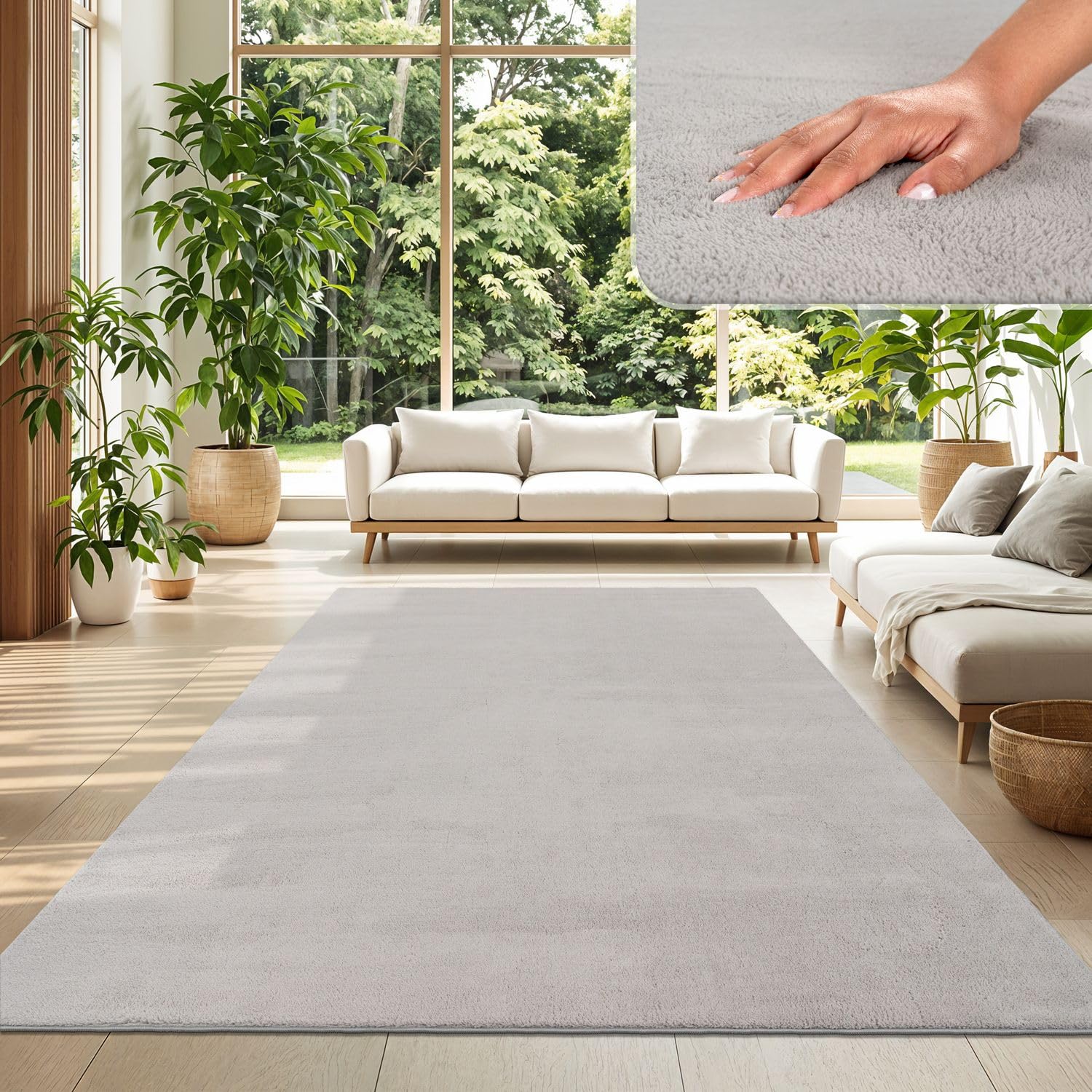 TT Home Wohnzimmer Teppich Kurzflor Anti-Rutsch Rückseite Unifarben Modern Waschbar