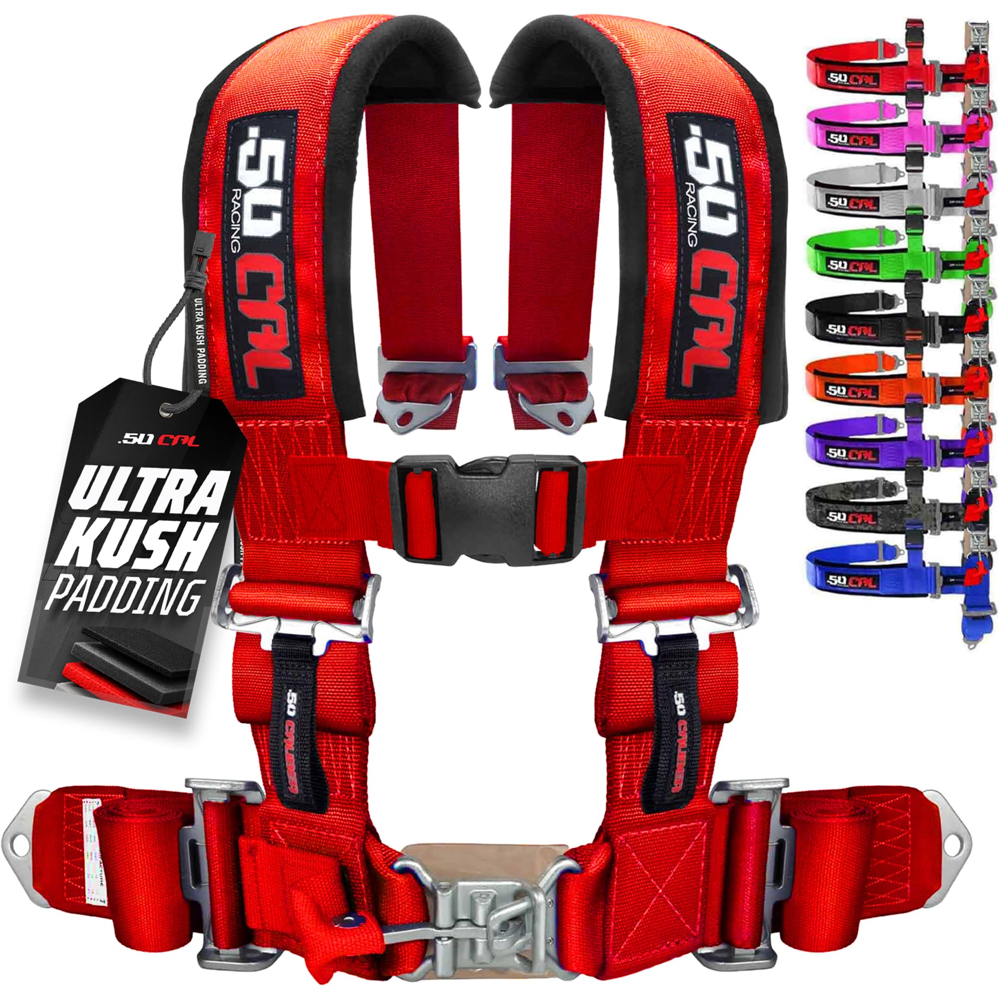 1pc 50 Cal Red 4 Point Harness 3" straps, Racing Harness Seat Belt