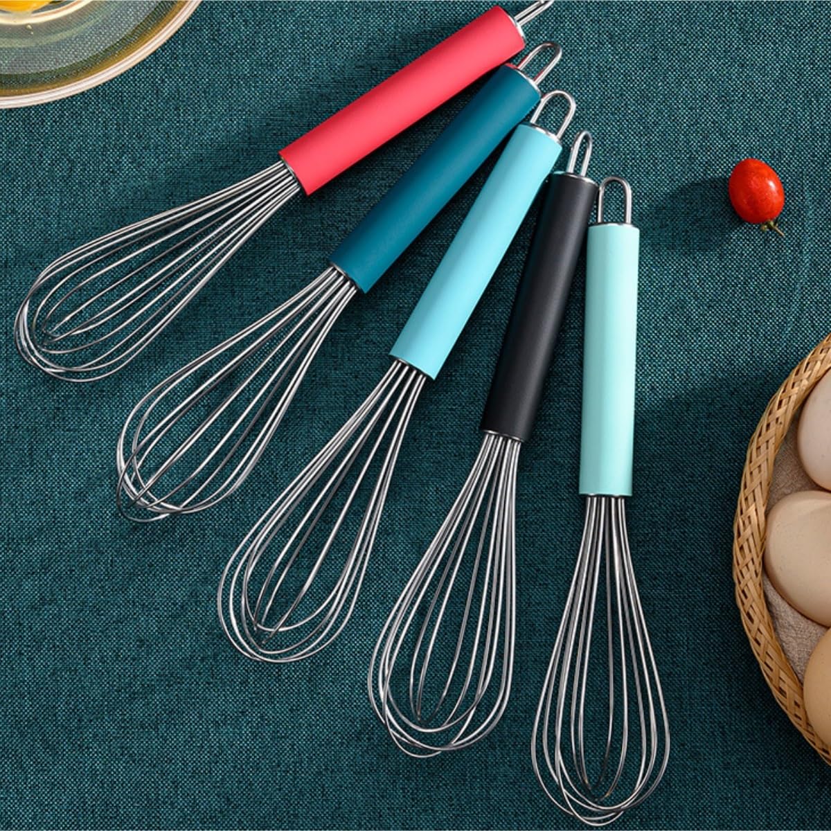 Varillas de Batir para Cocinar Batidor De Huevos Manual De Acero Inoxidable, Batidor De Huevos con Crema, Herramientas For Hornear Huevos, Espumar, Batir(Rot,24x4.5cm)
