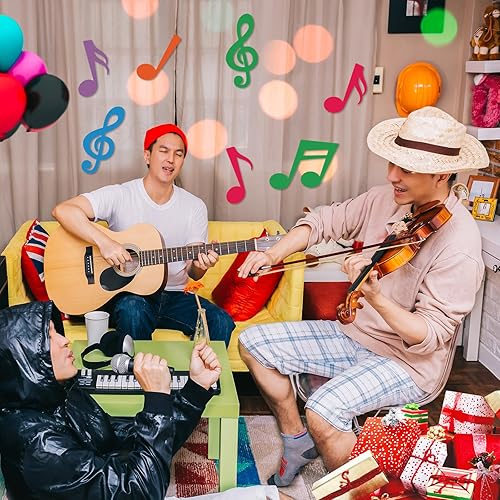 Miniatura 6 de Boao 40 piezas de notas musicales recortadas, decoraciones de fiesta, notas musicales, silueta para concierto de música, tema de los años 50,