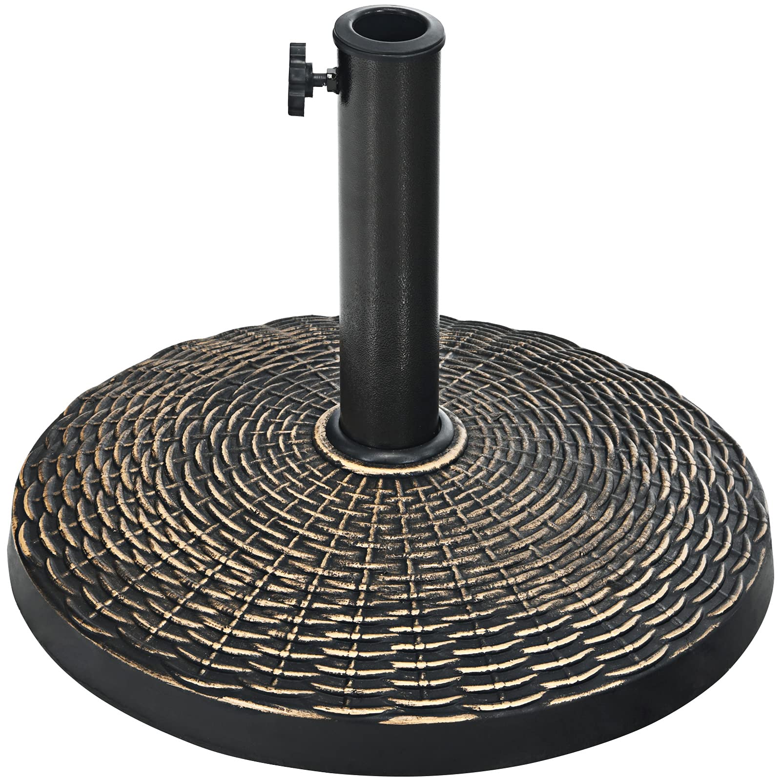 Tangkula 22 LBS Patio Umbrella Base, Round Outdoor Umbrella Stand W/Adjustable Knob, Rattan Pattern, All-Weather Umbrella Base Holder for Poolside, Yard, Street
