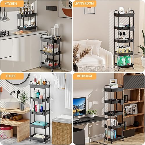 Miniatura 98 de REBECAT - Carrito utilitario de 3 niveles con cajón, hecho de organizador de almacenamiento multifuncional para cocina, baño, sala de estar, oficina