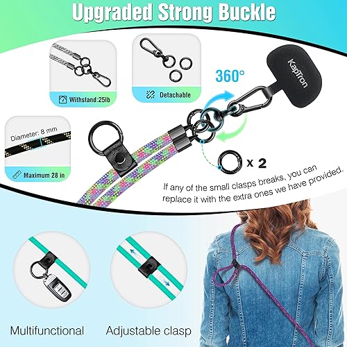 Miniatura 2 de Kaptron Cordón universal para teléfono celular correa cruzada ajustable para teléfono celular con soporte de silicona para teléfono y correas para