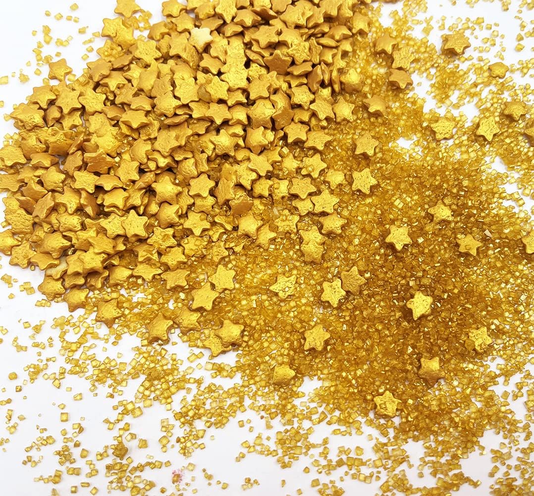 Edible Chirstmas Pearl Sugar Gold Star Glitter Sprinkles Candy 120g/ 4.2oz Baking Cake Decorations Cupcake Toppers Cookie Decorating Ice Cream Toppings Celebrations Shaker Jar Wedding Shower Party Supplies