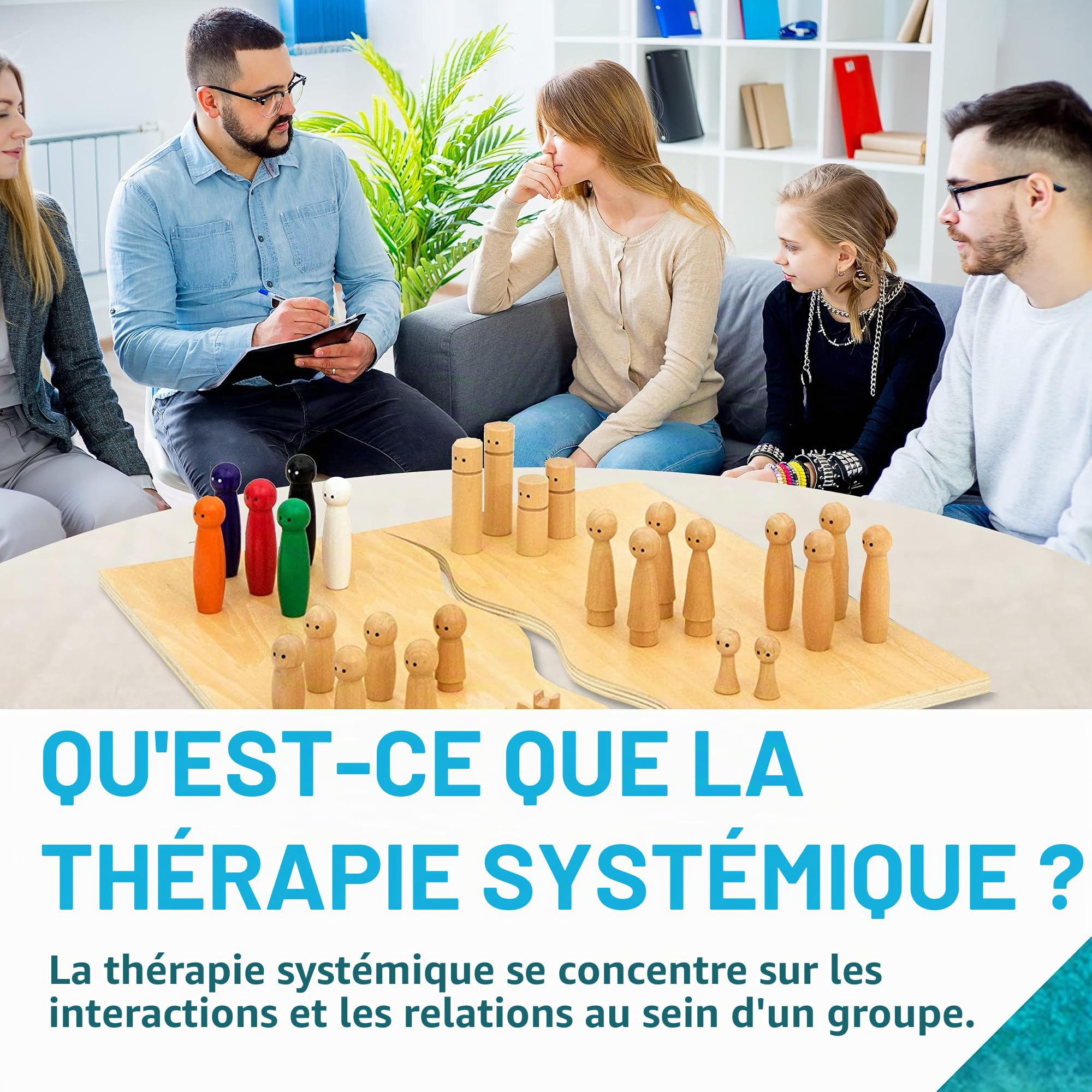 Constellations familiales | Planche systémique en Bois de Haute qualité pour Installation et Coaching en Famille | 32 pièces INCL. Boîte de Rangement