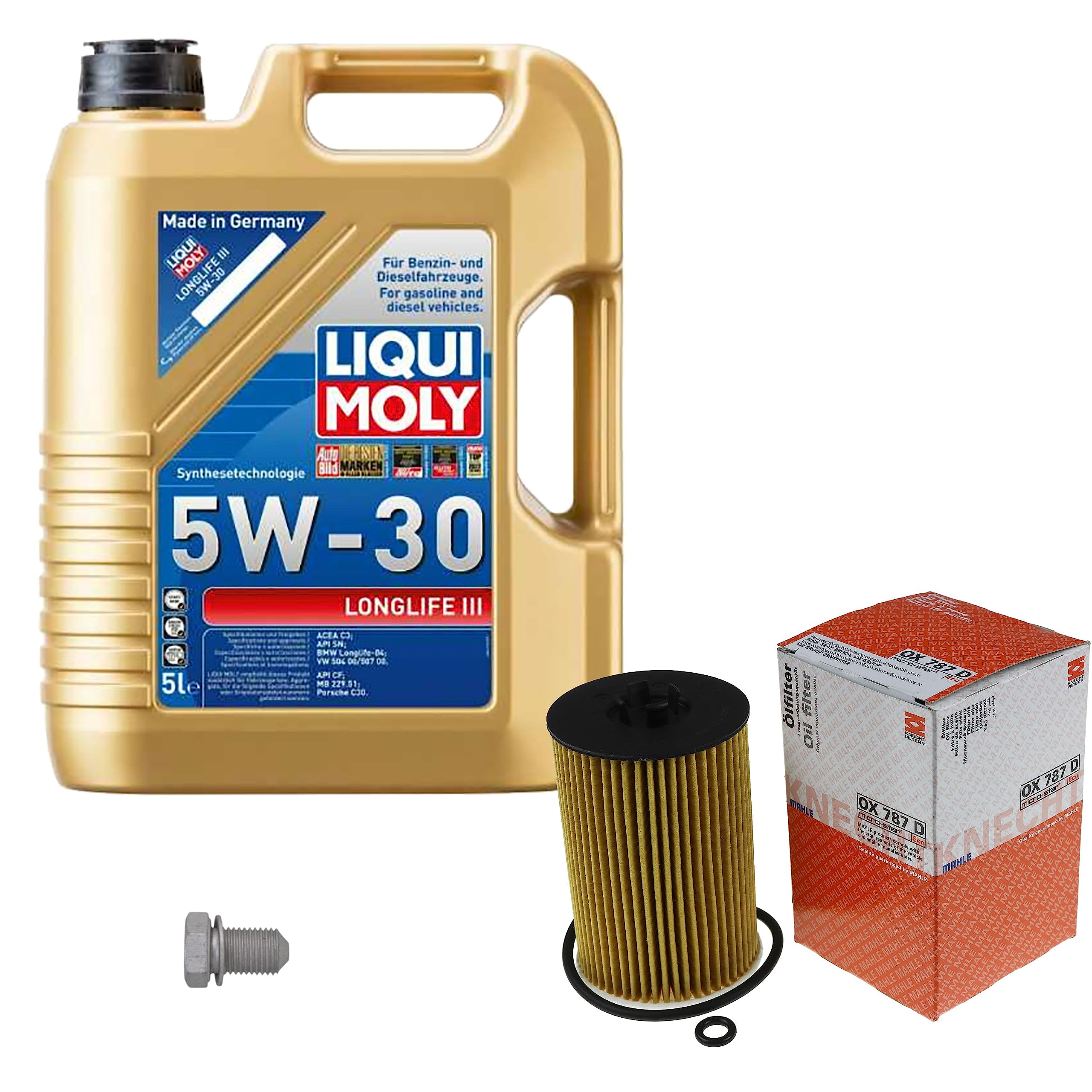 Inspektionspaket Wartungspaket Filterset mit 5 L Motoröl Longlife III 5W-30, Ölfilter, Verschlussschraube