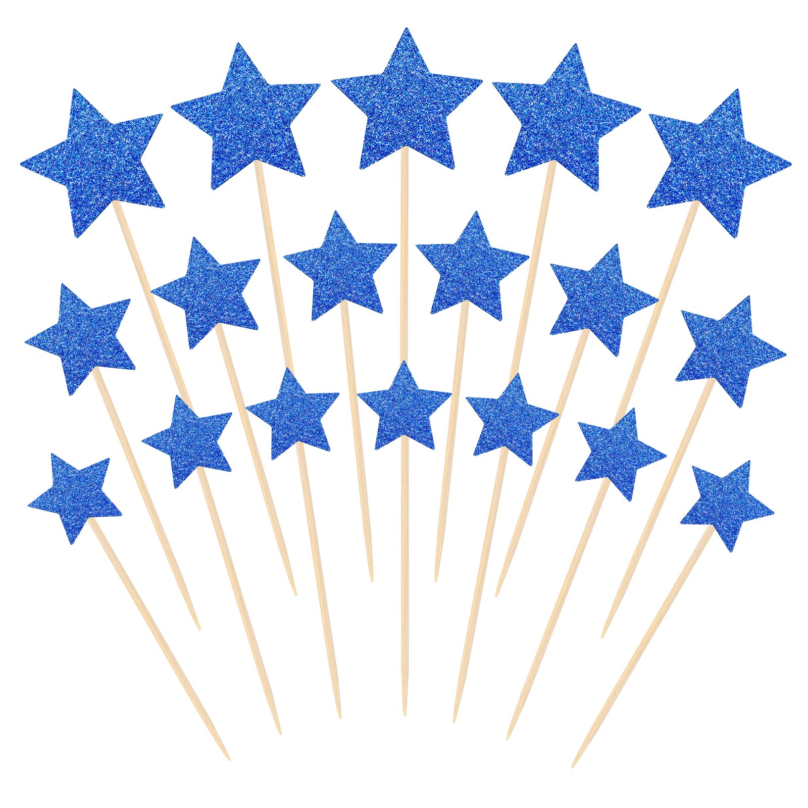 30 Pack Blue Star Cake Toppers Star Cake Decorations Twinkle Little Star Cupcake Picks for Baby Shower Birthday Party Wedding Engagement Supplies (Mixed Size)