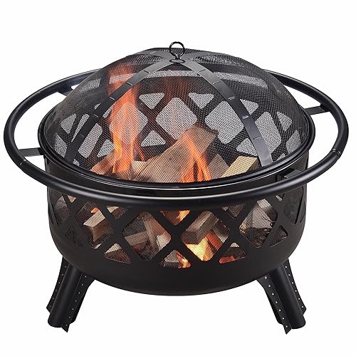 Teamson Home Round Steel Outdoor Fire Pit Outside Wood Burning