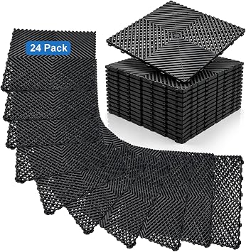24 Pack Drainage Interlocking Tiles, 15.7" x 15.7" Modular Interlocking Floor Tiles, Anti-Slip Waterproof Soft PVC Splicing Flooring Tile for Garage, Patio, Pool, Bathroom 15.7" x 15.7" x 0.7"