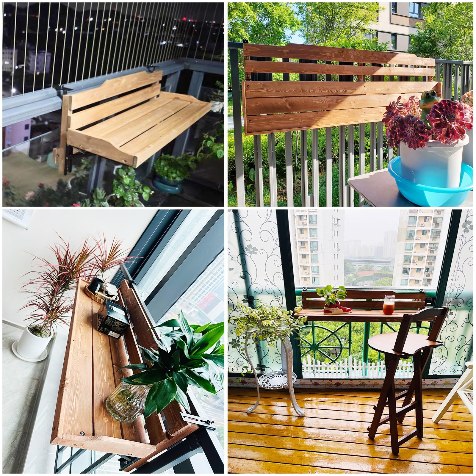 Mesa barandilla balcon，mesa plegable balcon colgante，mesa plegable madera，barra de bar exterior jardin，Terraza Patio Porche Barandilla Decoración，Mesa Colgante para Balcón(B-L90*W20CM/L35.4*W7.9IN)