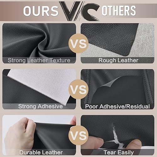 Miniatura 4 de Parche de reparación de cuero autoadhesivo de 4 x 63 pulgadas, kit de reparación de cuero de vinilo para muebles, cinta de reparación de cuero para