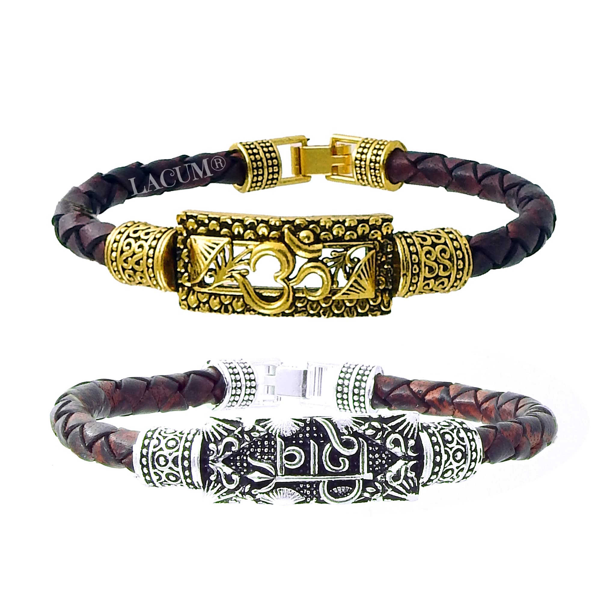 LACUM® Metal and Leather Trishul Damroo Designer Unisex Bahubali Kada Bracelet for Men Women Boys & Girls (LAC125KDA0X) (OHM_SHIV) (B0B5CS3WCJ) Amazon Price History, Amazon Price Tracker