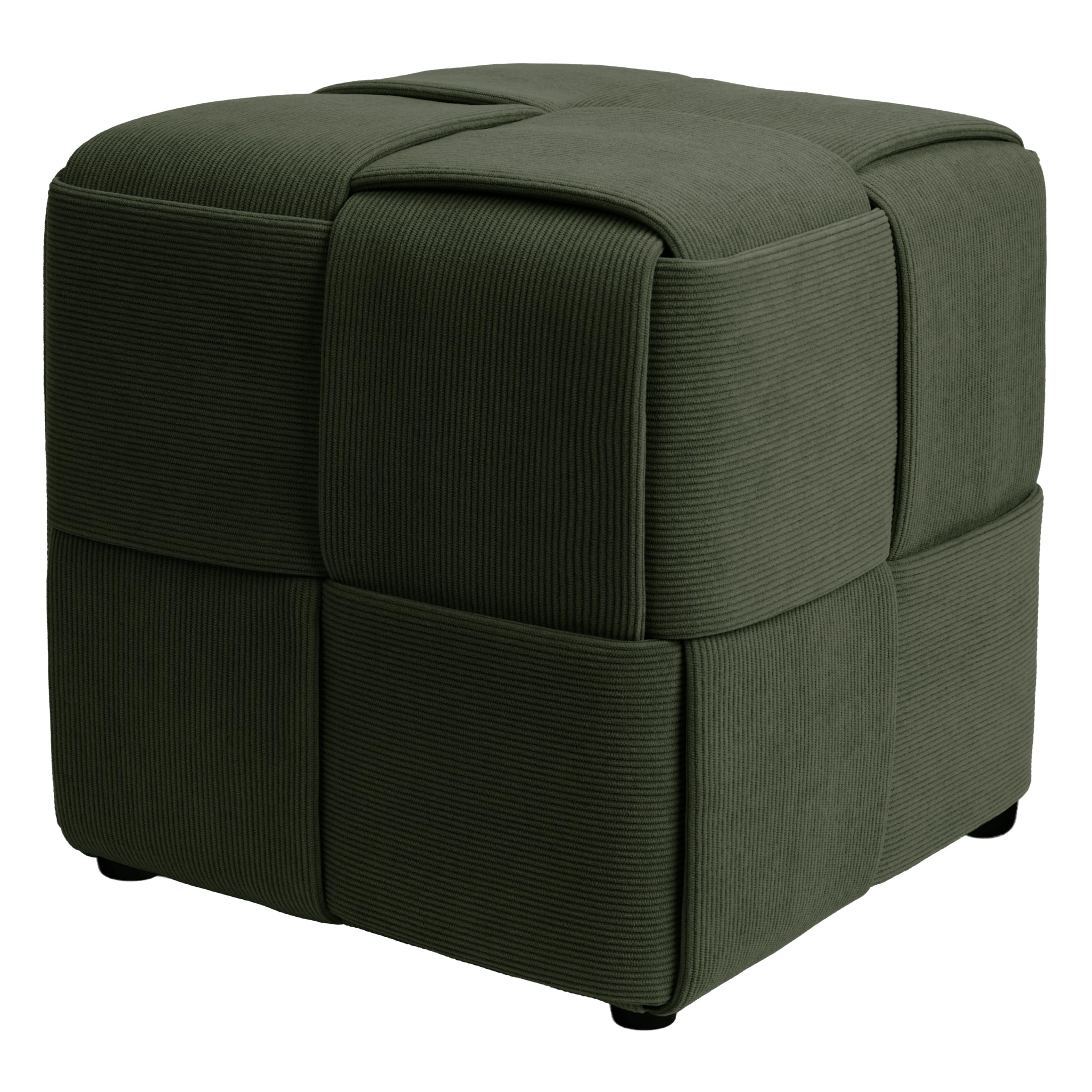 Zedelmaier Sitzhocker aus Cord, Sitzwürfel 40 x 40 x 40 cm, Dunkelgrün | Handgefertigtes Kreuzgeflecht, weicher Cordbezug, quadratischer Polsterhocker, als Fußhocker & Sofahocker, bis 150 kg