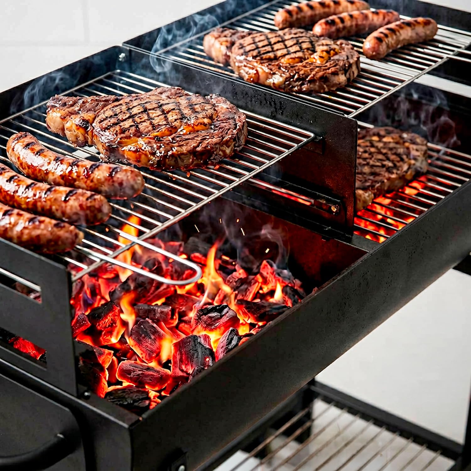 Barbecue A Carbone Con 2 Griglie Regolabili BBQ In Acciaio Resistente Con Ruote E Ripiano Portaoggetti Ideale Per Giardino Terrazzo E Grigliate All Aperto 90 x 45 x 96 Cm Nero