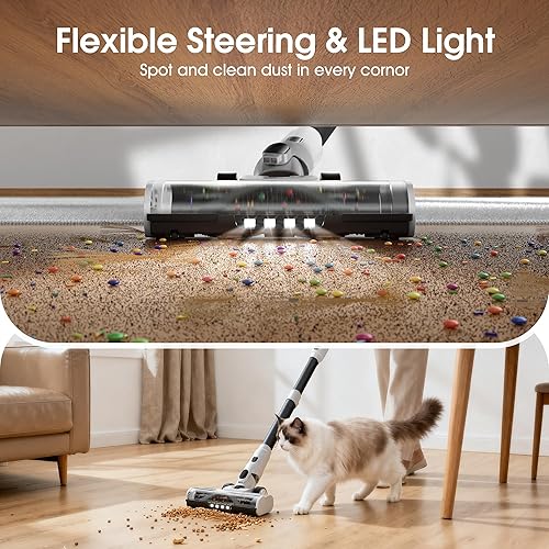 Miniatura 5 de Cordless Vacuum Cleaner, 600W 50KPA 70Mins Runtime Fast Charging Vacuum Cleaner, Self-Standing LED Light Touch Screen Stick Vacuum for Home Light