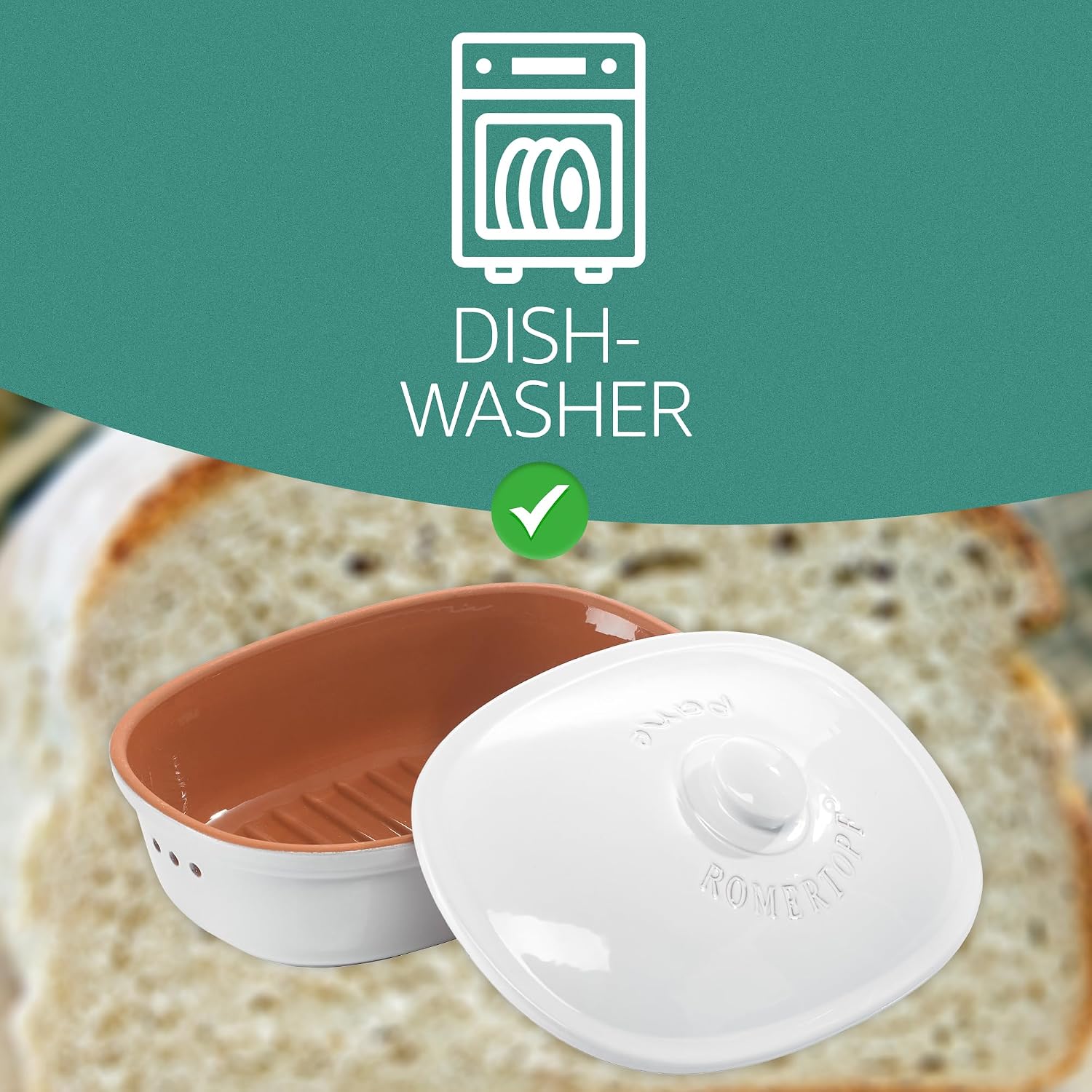 Römertopf Oval Ceramic Bread Freshness Pot | Natural Ceramic - Ideal For Storing Bread And Pastries - 15.7"x11"x7.8" - White