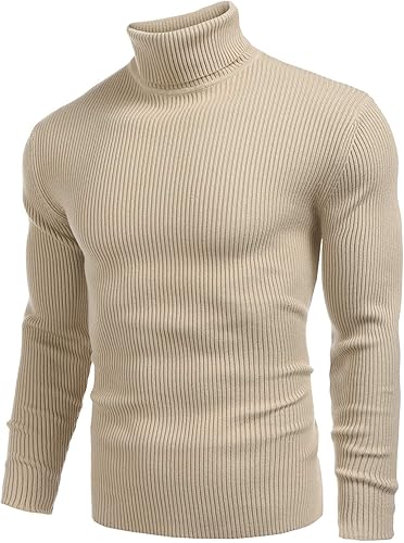 Miniatura 4 de COOFANDY - Suéter de punto acanalado para hombre, ajuste entallado, cuello de tortuga, casual