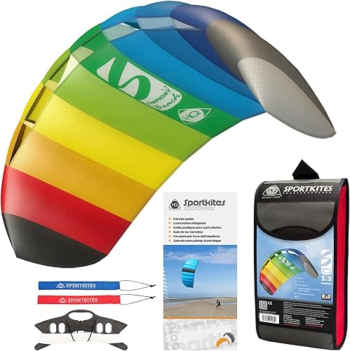 HQ Kites Symphony Beach III - Cometa deportiva de doble línea de 13 de 51 pulgadas color arcoíris diversión activa al aire libre para edades de 8