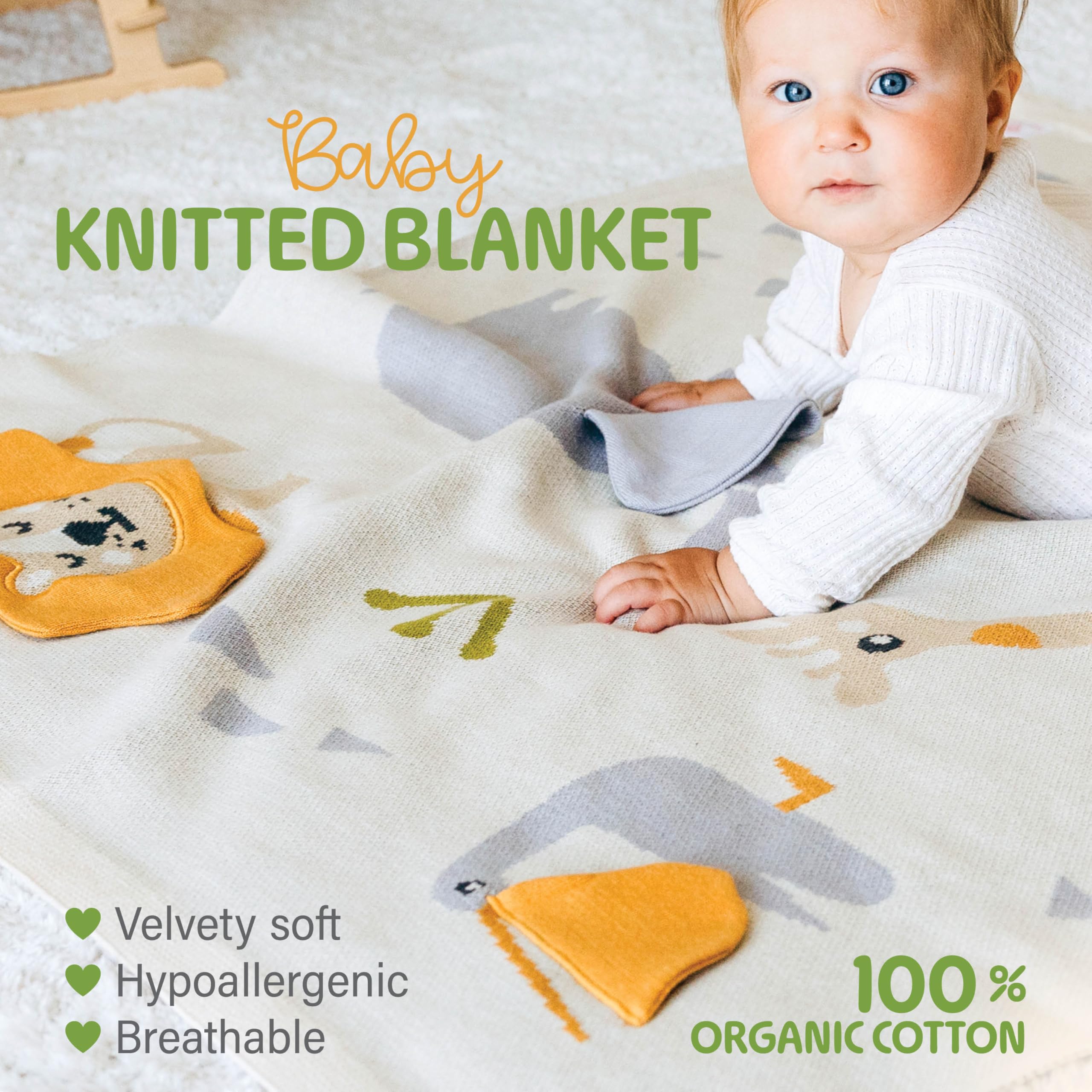Merle Toys - Kocyk dziecięcy ze 100% bawełny ekologicznej, miłośnicy sawanny 3D