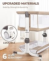 Vista 5 de Baby Bassinet Bedside Sleeper, Upgraded Stability Bedside Crib with Full Mesh Sides, Soft Sheet, 6-Height Adjustment, Storage Basket, Easy Folding