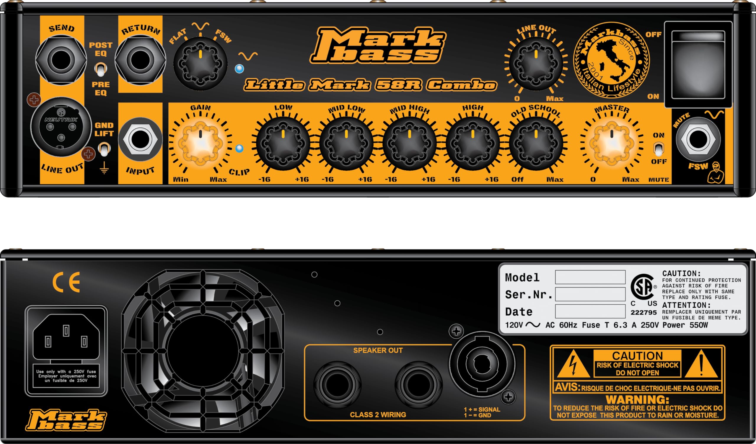 Markbass MB58R CMD 102 PURO: Amplificatore per Chitarra e Contrabbasso, Nero, 500W, 2x10" Custom Speaker + Hi-Fi Tweeter, Solido, Elettrico con Cavo