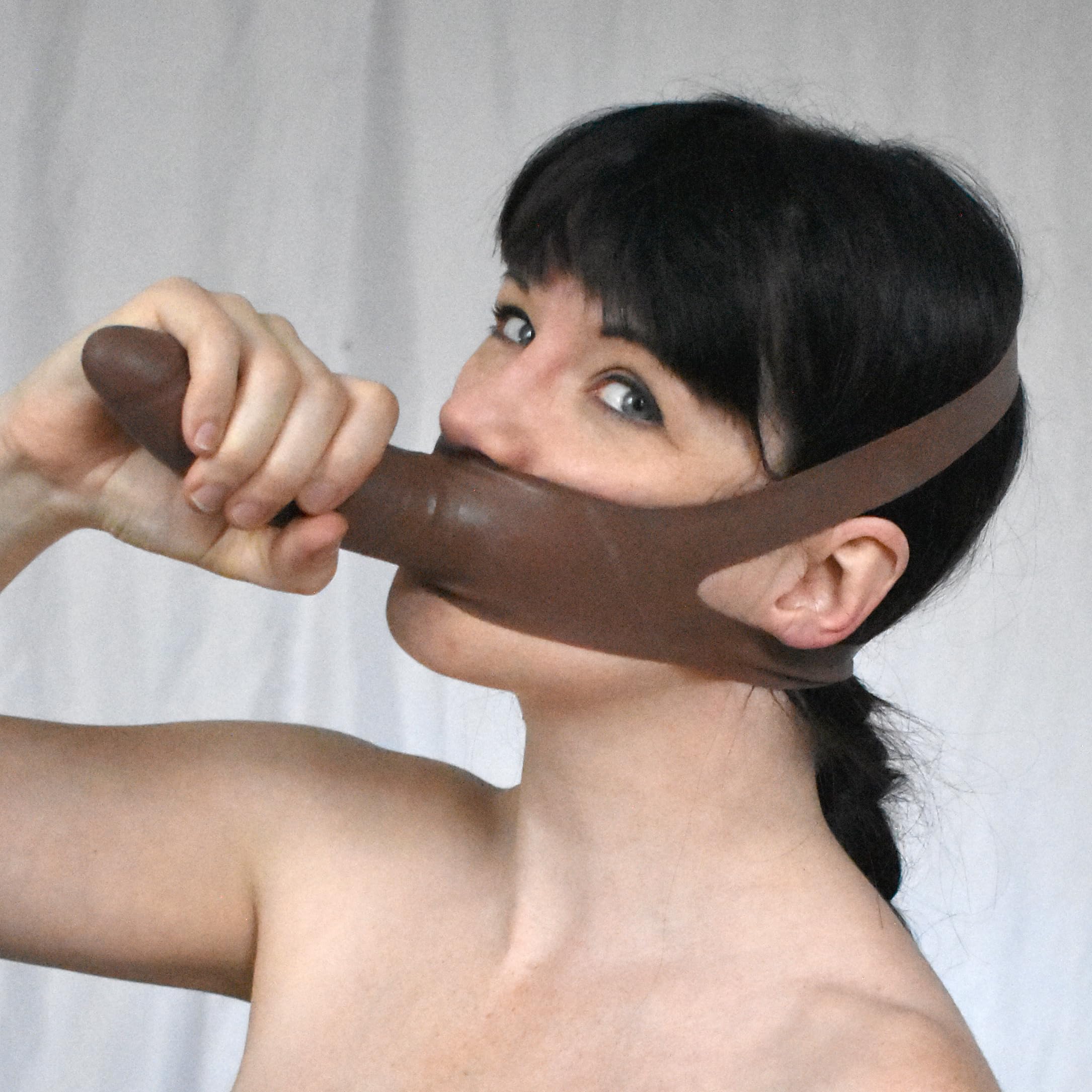 Mordaza BDSM de Látex con Dildo, Dildo Mordaza & Consolador Facial, SM Fetiche Bondage Arnés, Mouth Gag & Mordaza Sexo, Juguete Sexual para Parejas