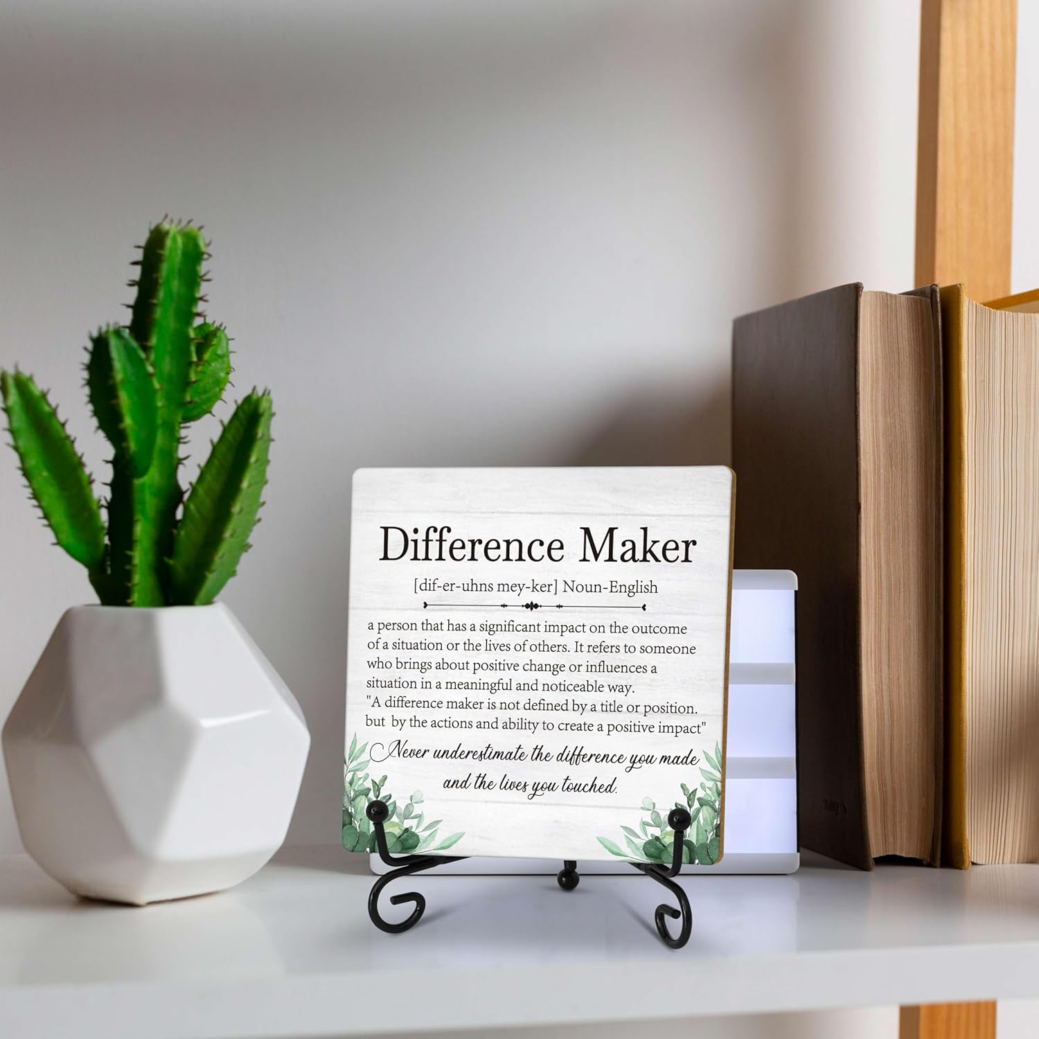Difference Maker Gift, Inspirational Gifts Coworker Gifts For Women, Therapist Favors, Office Christmas Gift, Wood Plaque Sign With Stand - Image 5