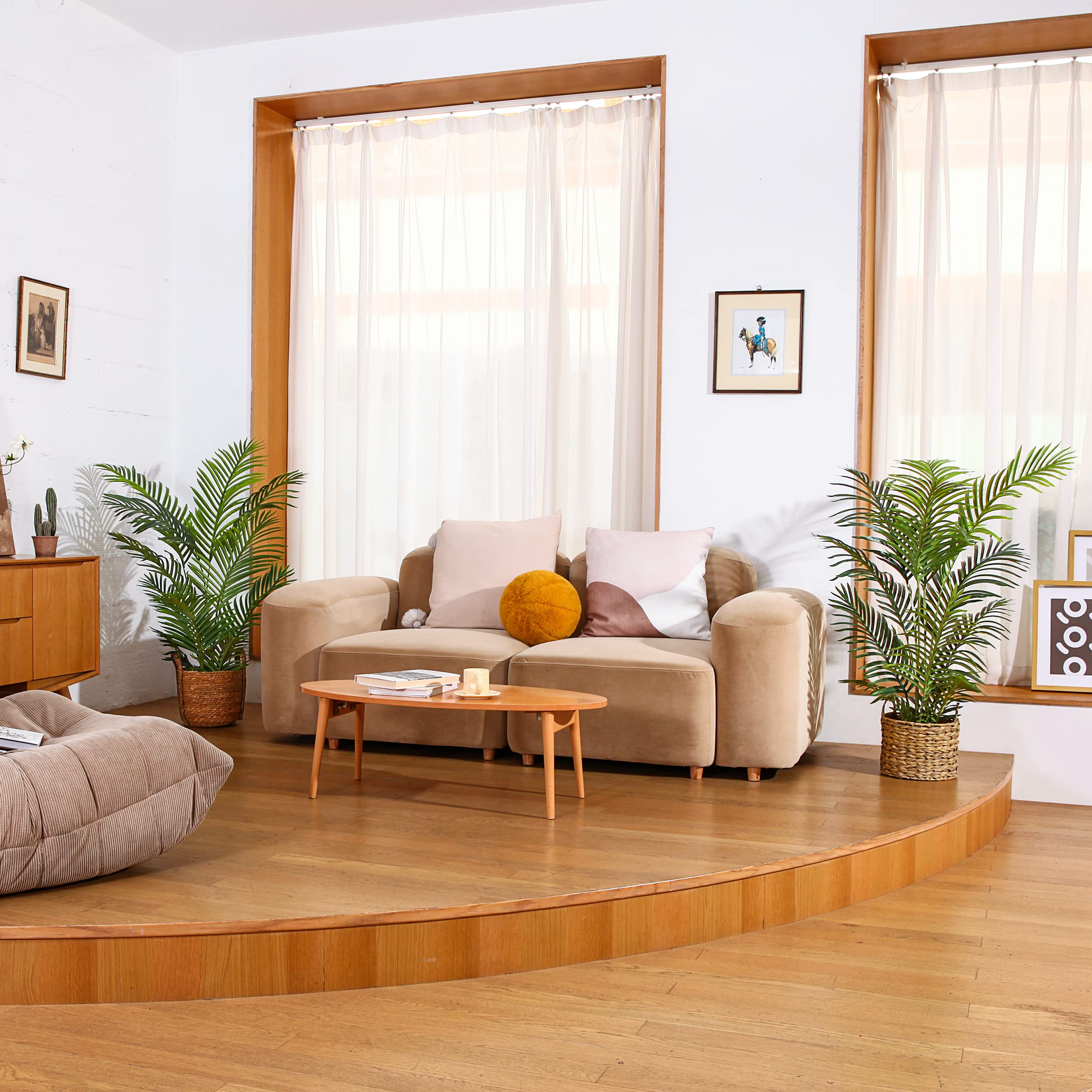 Fopamtri Kunstpflanzen Groß Areca Kunstpalme 120 cm im Topf Künstliche Pflanze Tropical Hawaii Grün Fake Plant für Schlafzimmer Büro Garten Hochzeit Party Deco (2 Stück)