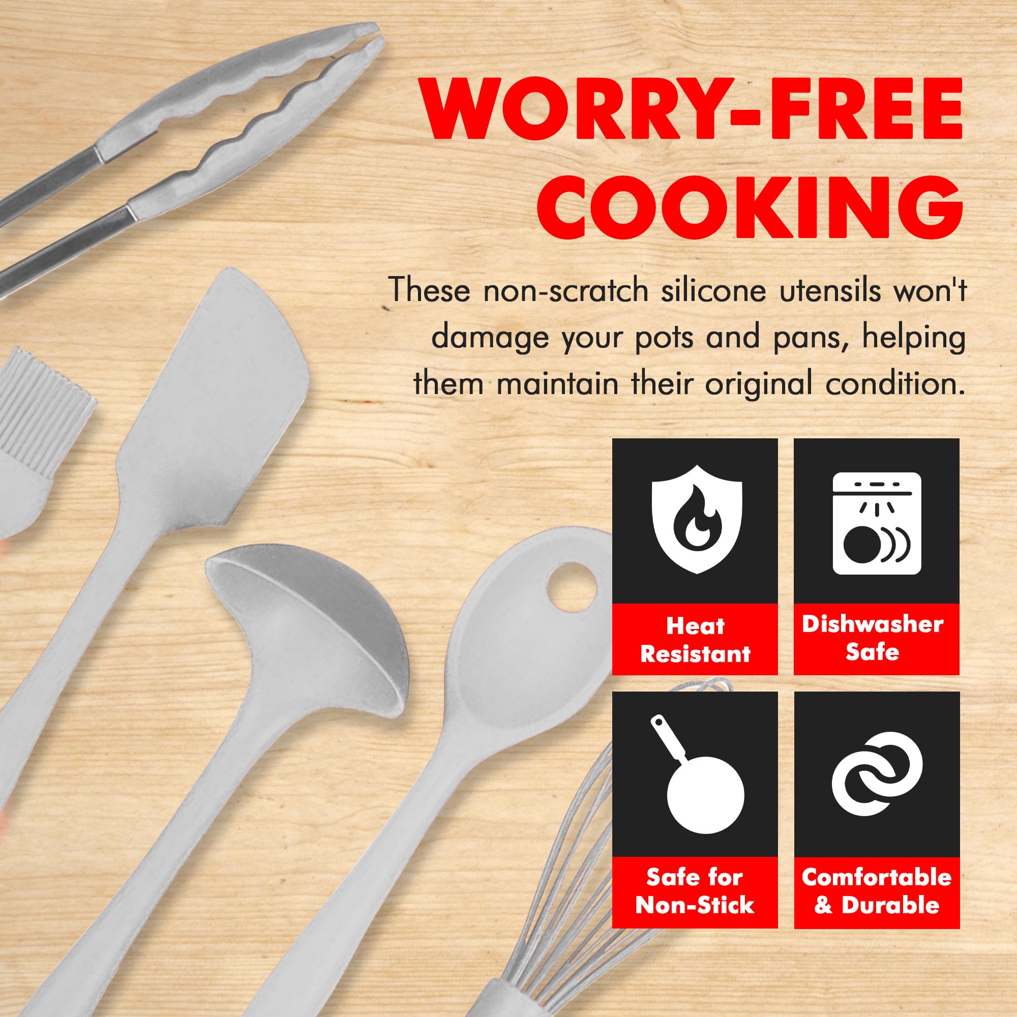 Chef Craft Set di utensili da cucina e utensili da cucina in silicone, 9 pezzi, grigio
