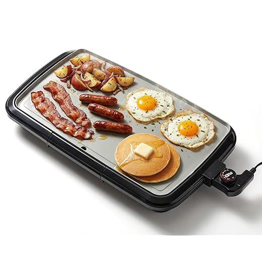 Elite Gourmet 10" x 20", Electric Griddle, Large PFAS-Free Ceralast™ Ceramic Non-Stick Surface Cool-touch Handles, Removable/Adjustable Thermostat, Easy to Clean Removable Grease Tray, Black/Grey