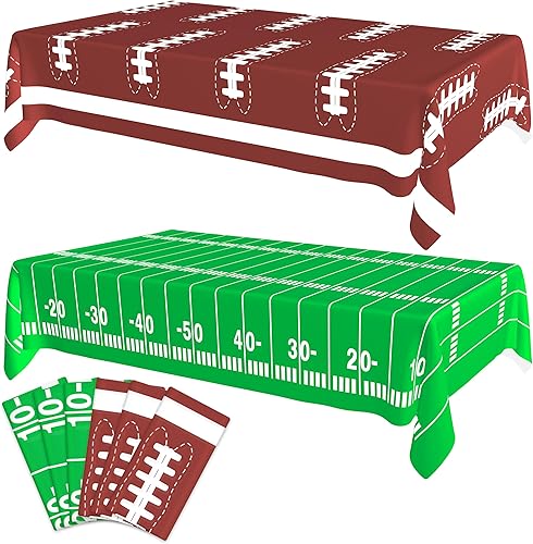 LIKAJON Paquete de 6 manteles desechables para decoración de fiesta de fútbol, manteles de plástico de 54 x 108 pulgadas, mantel impermeable para