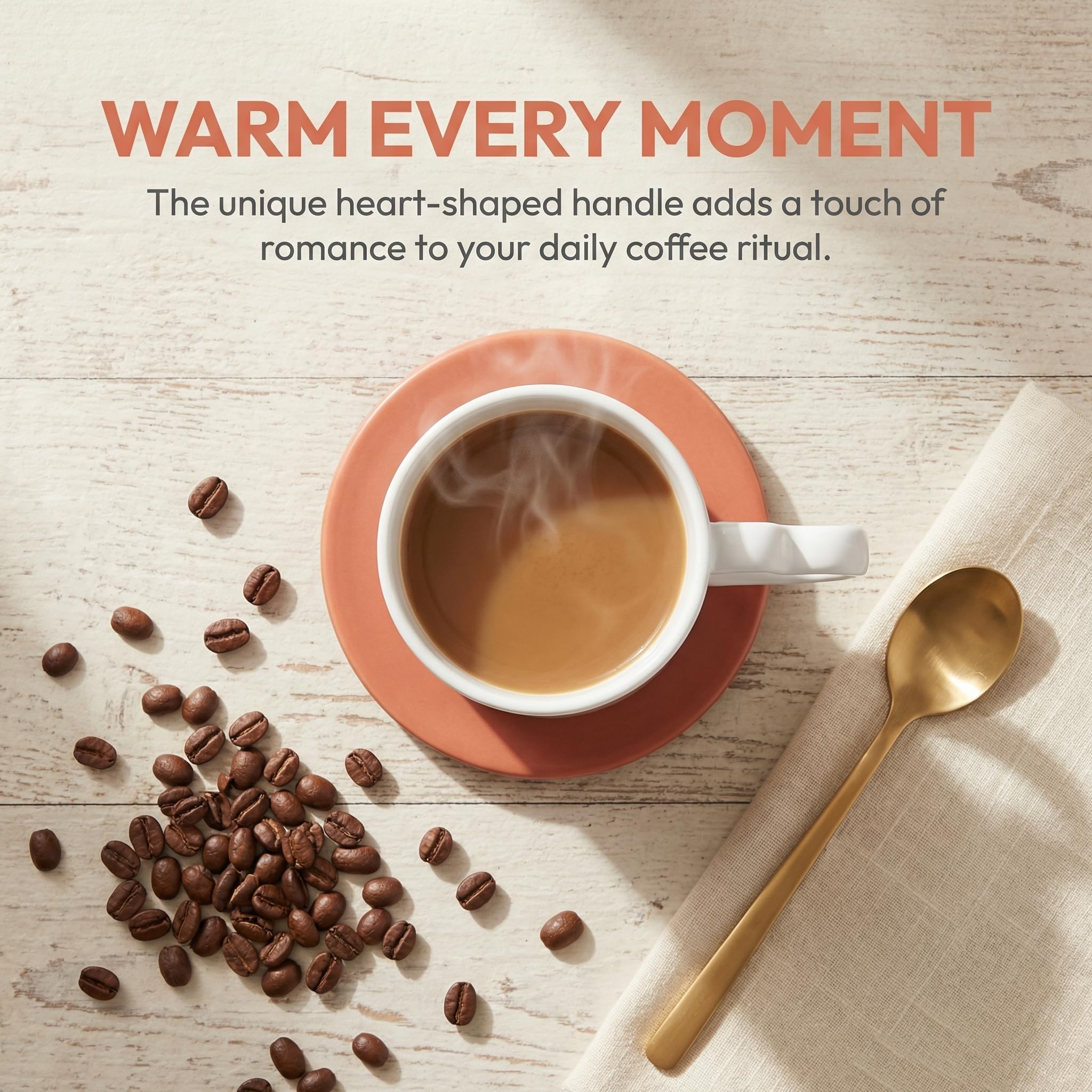 MR.R Set di 48 tazze da caffè in ceramica bianca a sublimazione con manico a forma di cuore, per latte, tè, cola, acqua, 325 ml