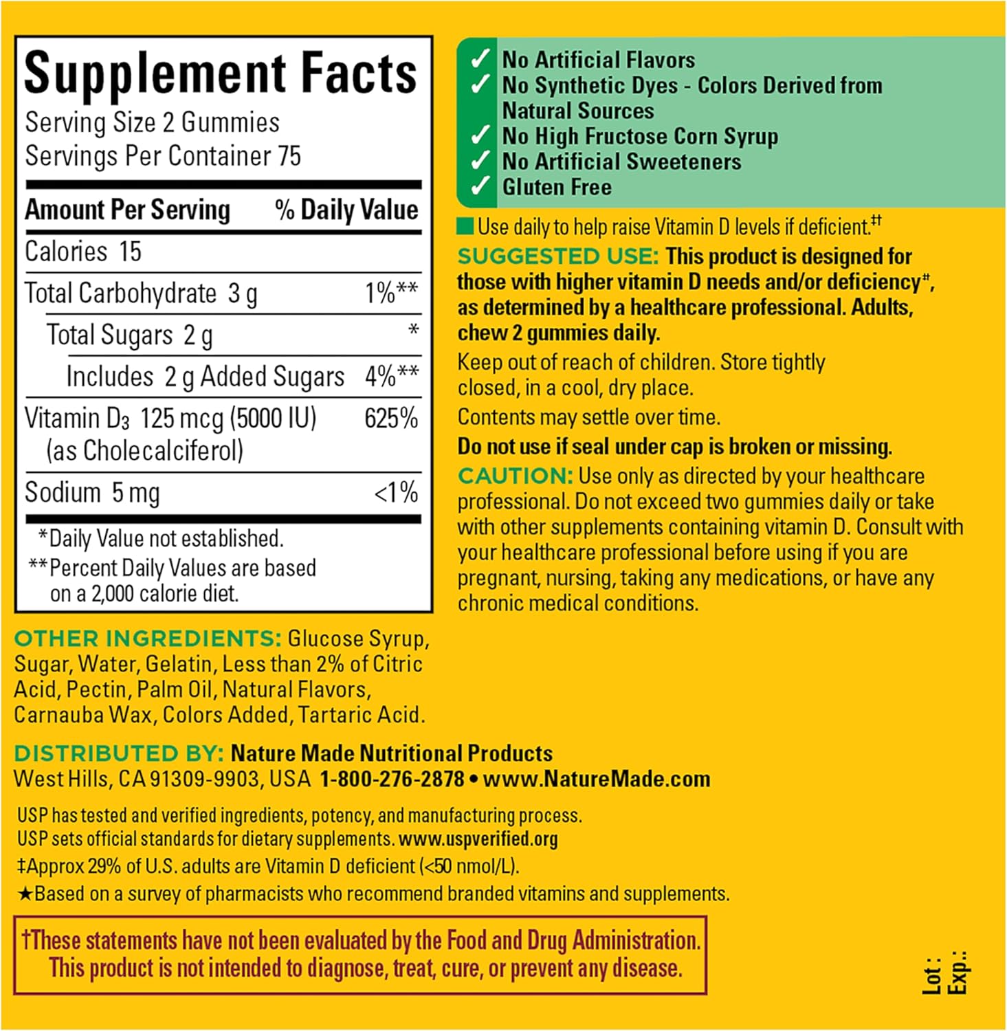 Nature Made Vitamin D3 5000 IU Per Serving Gummies Extra Strength, Bone and Immune Health Support, 150 Vitamin D Gummies for Adults, 75 Day Supply - Image 7
