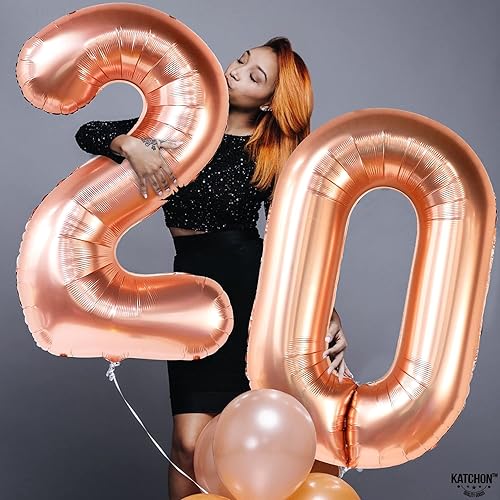 Miniatura 6 de KatchOn, Globos de oro rosa con el número 20, enormes, 40 pulgadas, globos del número 20, decoraciones de aniversario de oro rosa, decoraciones de