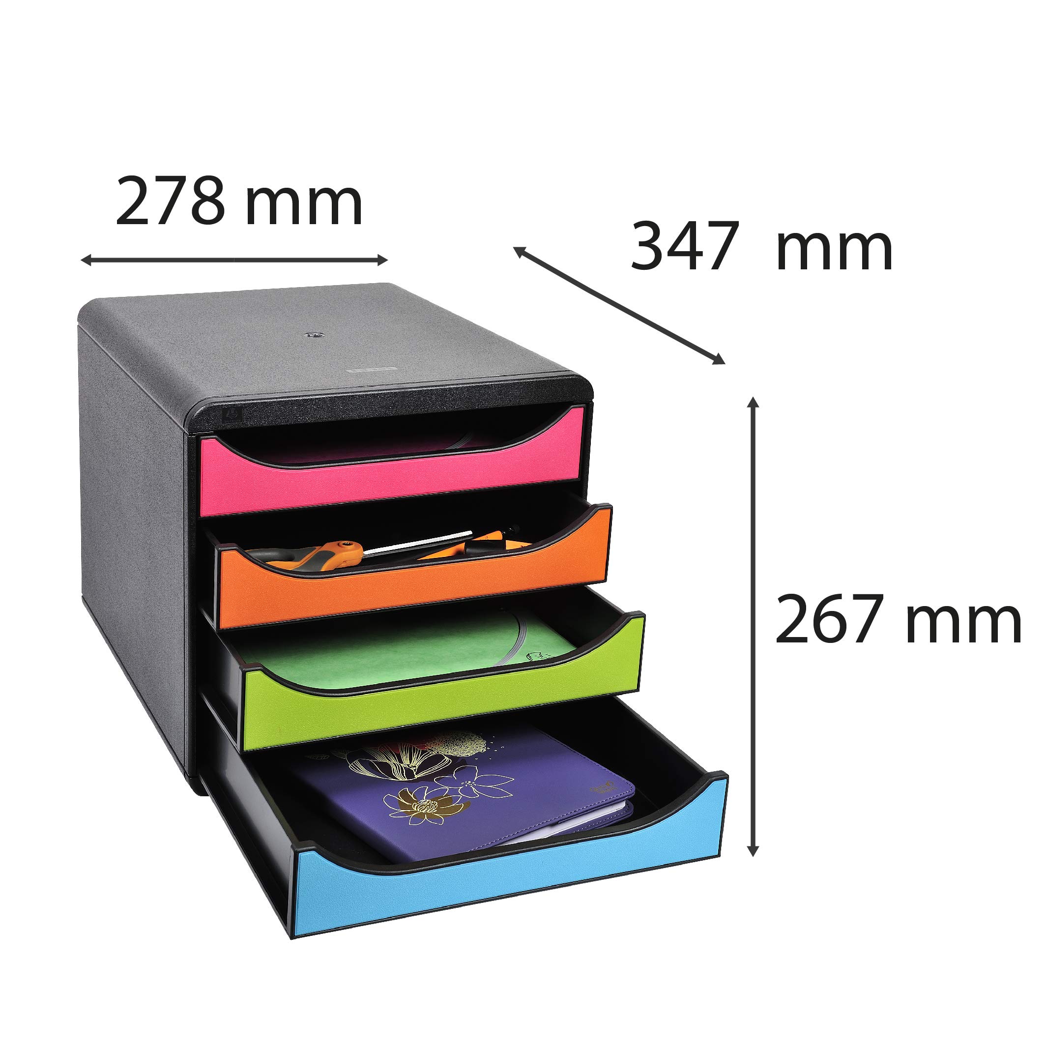 Exacompta 310498D Cassettiera BIG-BOX IDERAMA, 4 cassetti aperti per formato fino a 24x32cm, Dimensioni (LxAxP) 27.8x26.7x34.7cm