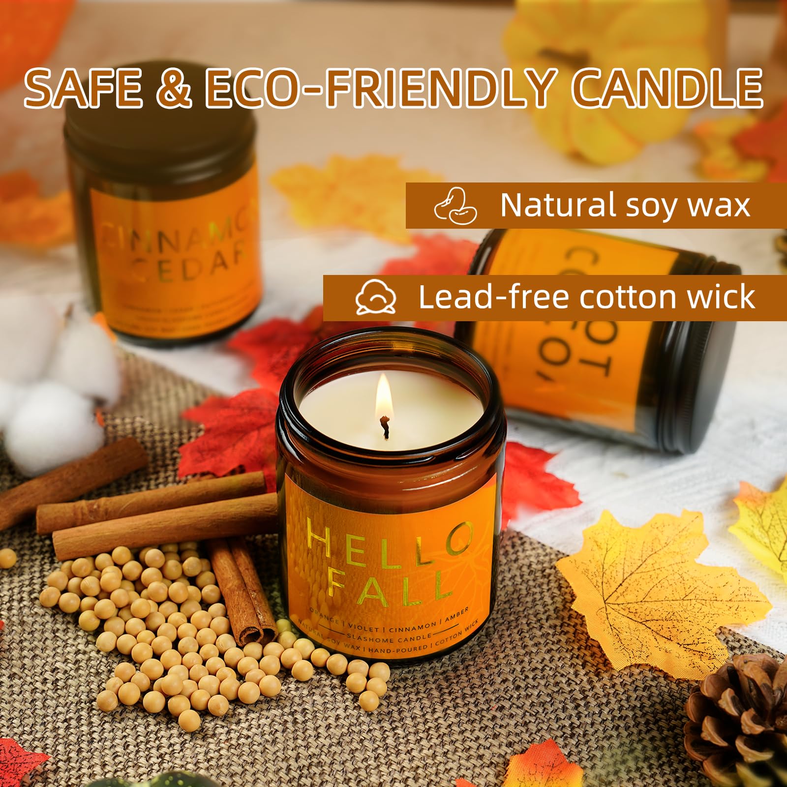 Herbstkerzen Set | Herbstduft Duftkerzen, Herblich Soja Kerzen, Herbst Kerzen Set, Herbstgeschenke, Kerze im Glas 200 ml - herbstlicher Duft Hello Fall/Gewürz/Apfelkürbis