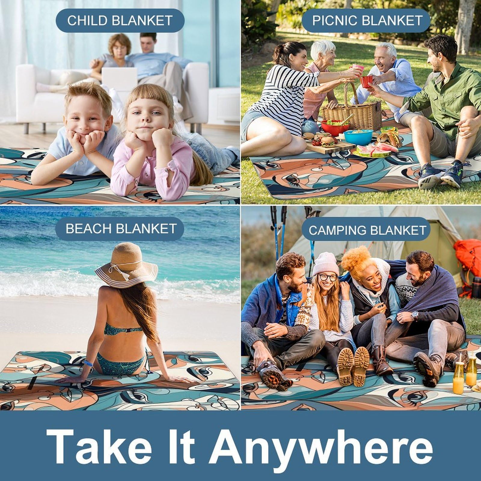 Tappetino da esterno con linee lisce, pieghevole, coperta da spiaggia impermeabile, facile da pulire, coperta da viaggio, per campeggio primaverile ed estivo